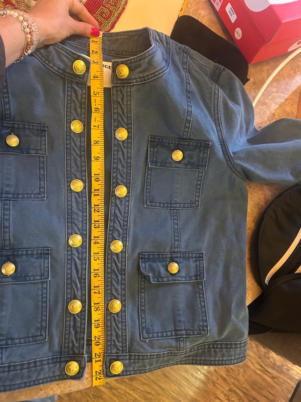 L'AGENCE Blue Jean Jacket with Gold Buttons size large womens - Picture 8 of 16